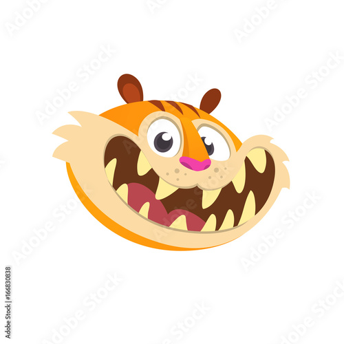 Fototapeta Naklejka Na Ścianę i Meble -  Cartoon  head icon of a cute tiger showing his teeth. Flat Bright Color Simplified Vector Illustration In Fun Cartoon Style Design