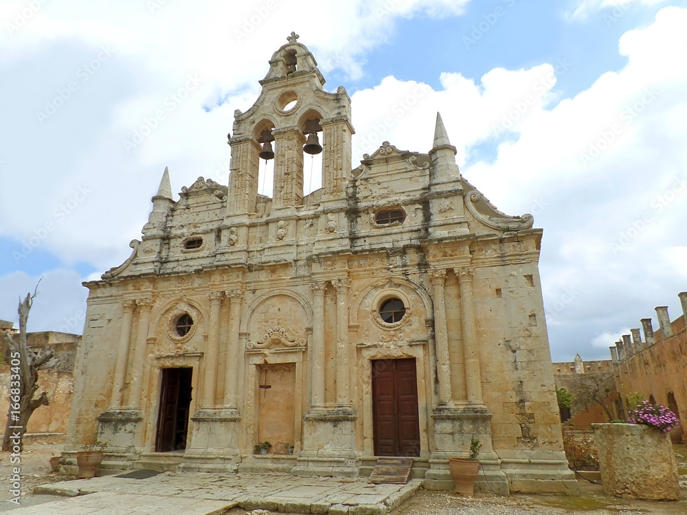 Historic Church in the Holy Monastery of Arkadi, UNESCO World Heritage Site at Rethymno on Crete Island, Greece 