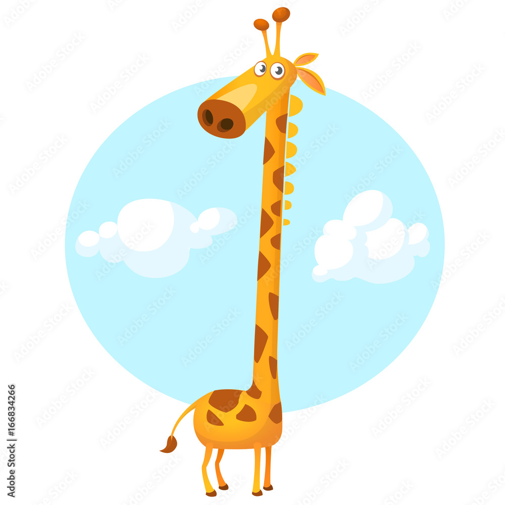 Fototapeta premium Ładna żyrafa kreskówka. Ilustracja wektorowa na białym tle