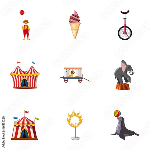 Traveling chapiteau circus icons set