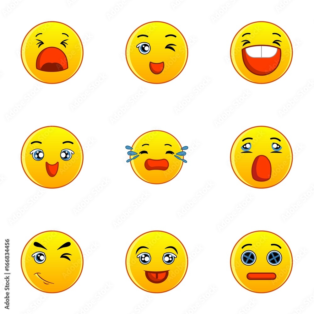 Yellow smileys icons set, flat style Yellow smileys icons set, flat style