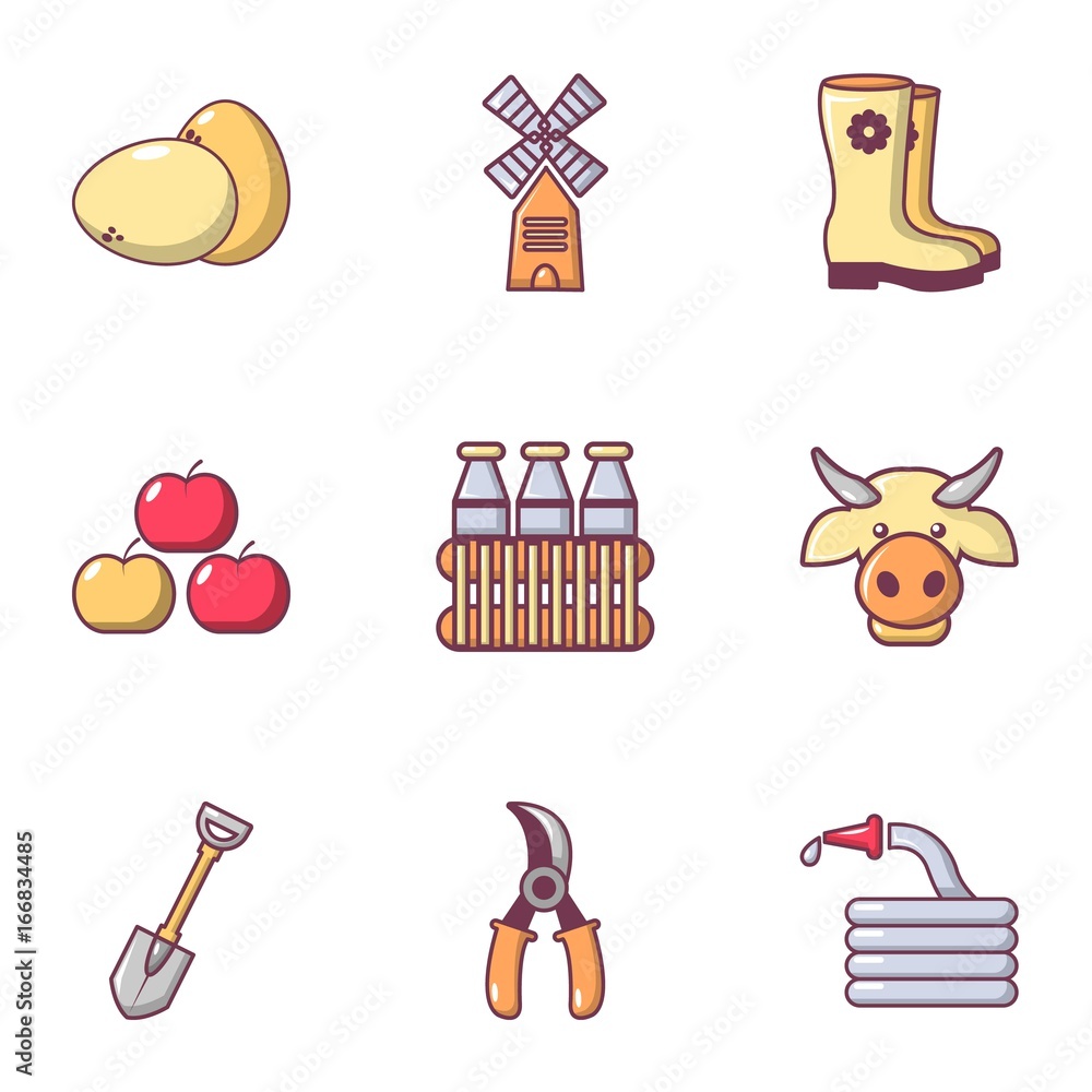 Agriculture icons set, flat style