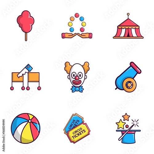 Circus show icons set, flat style