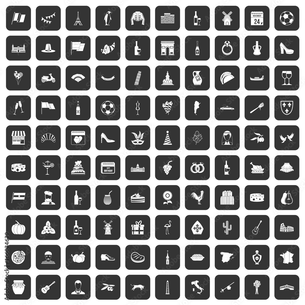 100 wine icons set black 100 wine icons set black