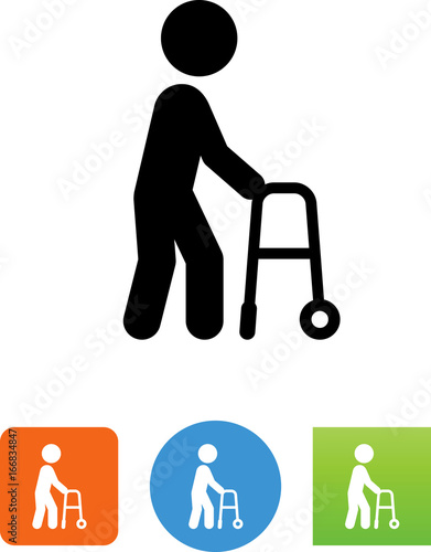 Male Senior Citizen With Walker Icon - Illustration