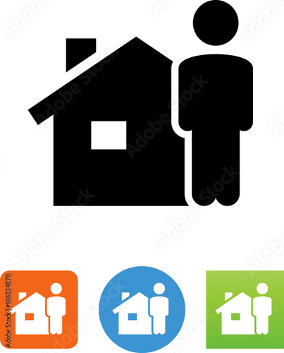 Man Standing In Front Of A Home Icon - Illustration