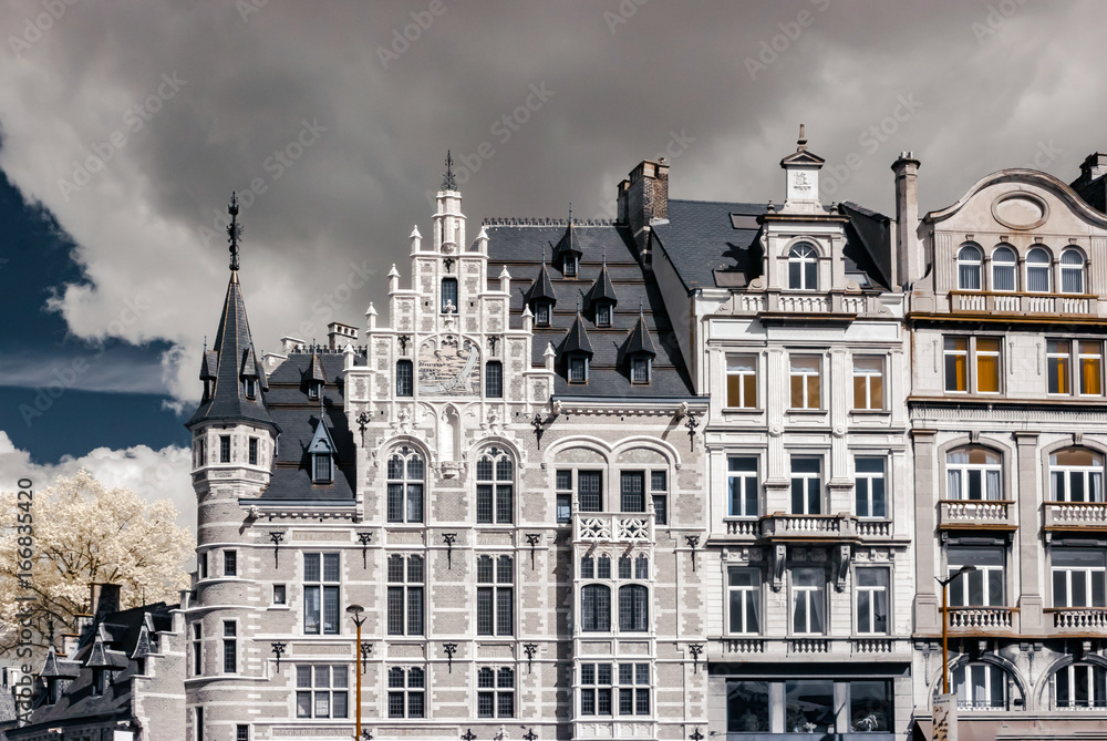 Belgian classic architecture view in infra-red colors