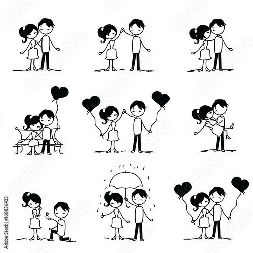 set of doodle couple. vector illustration