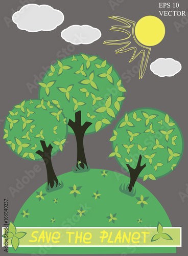 Green planet with tree vector