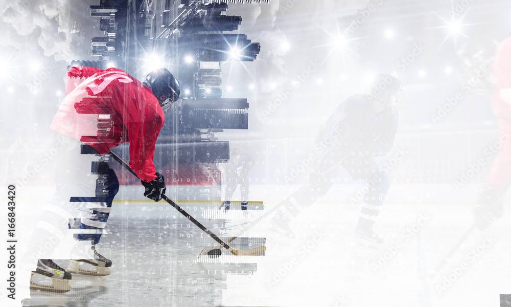 Hockey players on ice. Mixed media Fotografia, Obraz na Posters.sk