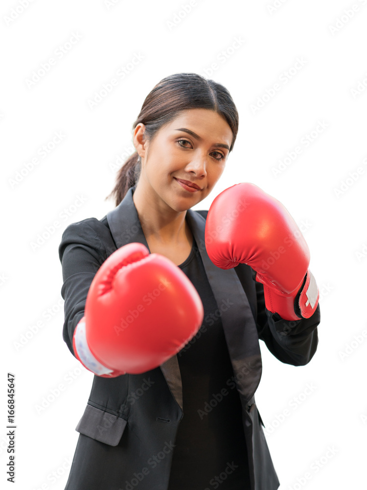 Business woman boxing concept for health and job Business woman boxing concept for health and job