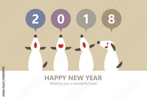 4 Dogs Happy New Year 2018 Horizontally