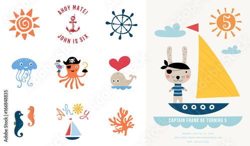 Pirate Party Invitation. Vector illustration.