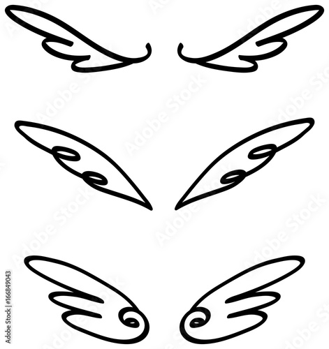 Cartoon illustration doodle of angel or fairy wings icon sketch set. Cartoon wings for comic and decoration usage in isolated background, create by vector