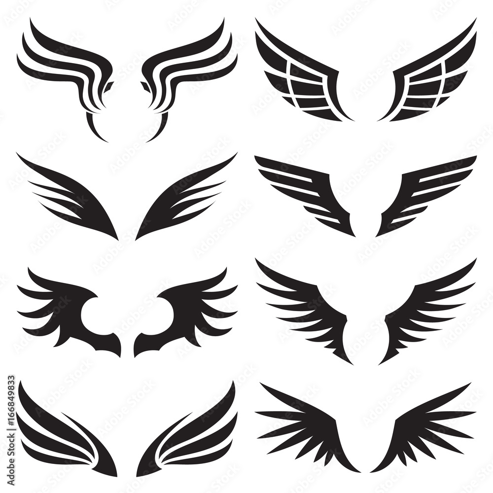 Obraz premium Wings logo elements, Wing icon design collection, vector illustrations.