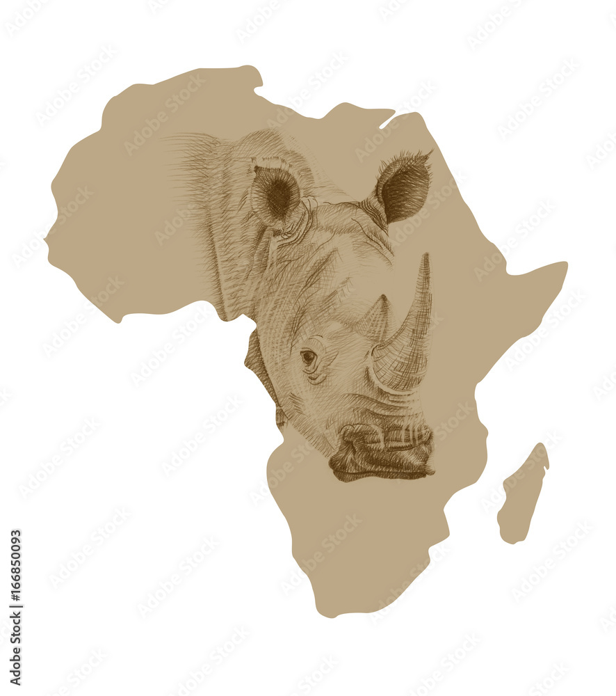 Obraz premium Map of Africa with drawn rhino