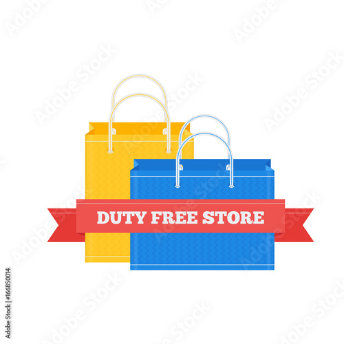 Vector flat icon of Duty Free shopping bags at airport