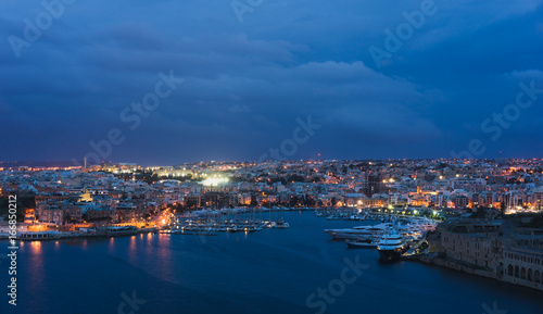 Malta. Panoramic view of Marsamxett Harbour from the city walls of Valletta in the morning