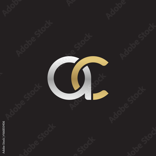 Initial lowercase letter ac, linked overlapping circle chain shape logo, silver gold colors on black background
 

