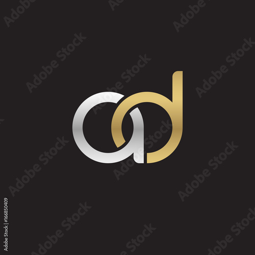 Initial lowercase letter ad, linked overlapping circle chain shape logo, silver gold colors on black background
 
