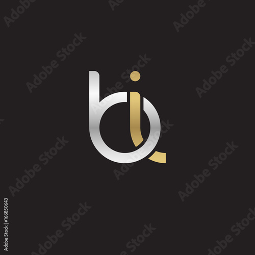 Initial lowercase letter bi, linked overlapping circle chain shape logo, silver gold colors on black background
 
