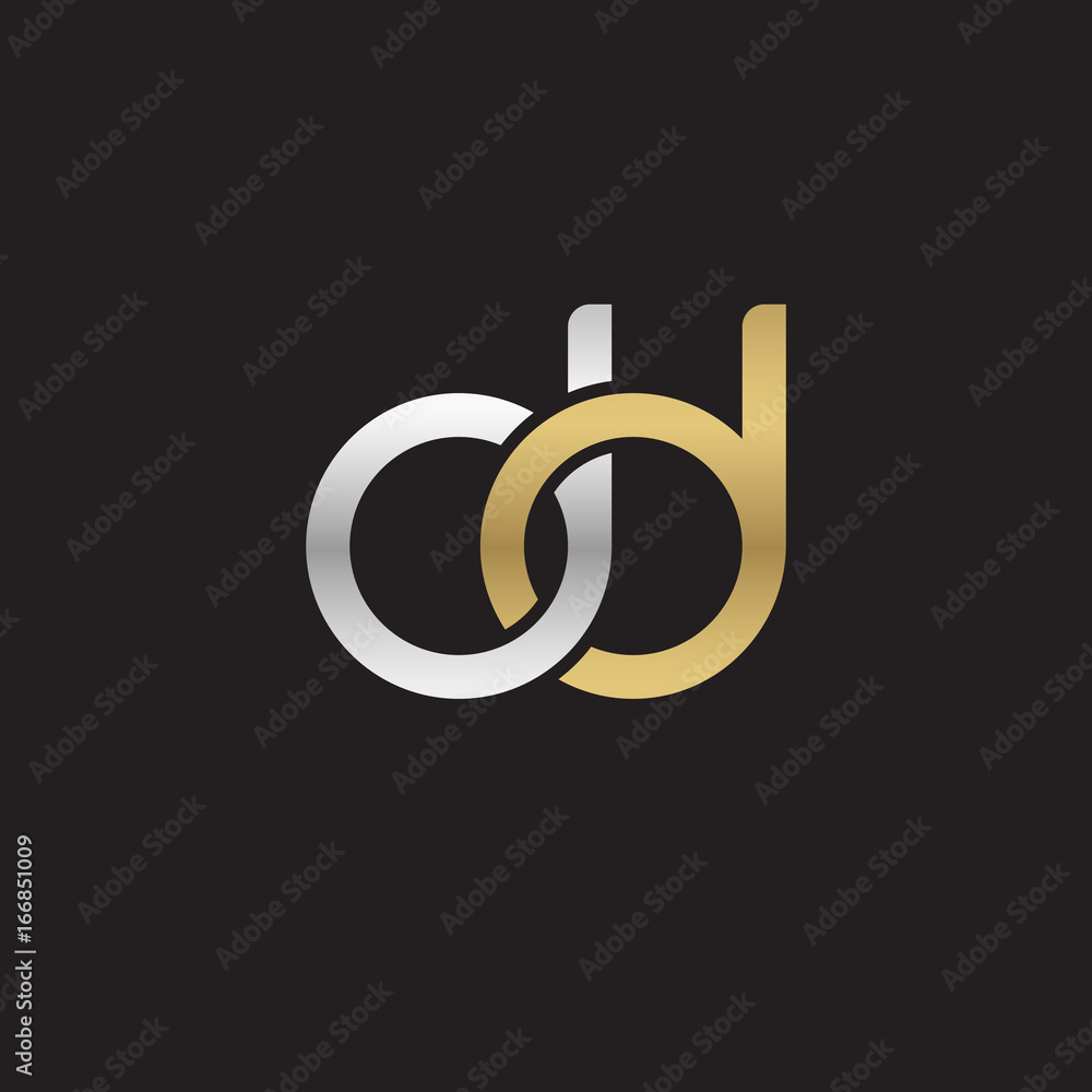 Initial lowercase letter dd, linked overlapping circle chain shape logo, silver gold colors on black background Initial lowercase letter dd, linked overlapping circle chain shape logo, silver gold colors on black background