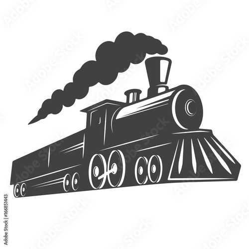 Vintage train isolated on white background. Design element for logo, label, emblem, sign. Vector illustration