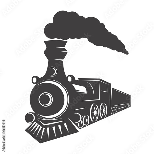 Vintage train isolated on white background. Design element for logo, label, emblem, sign. Vector illustration