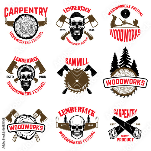 Set of wood works design elements
