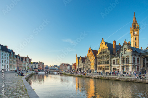 The Graslei in city center of Ghent  Belgium