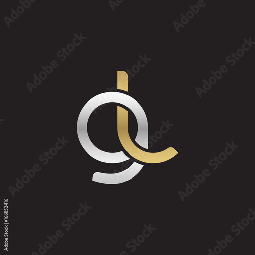 Initial lowercase letter gl, linked overlapping circle chain shape logo, silver gold colors on black background