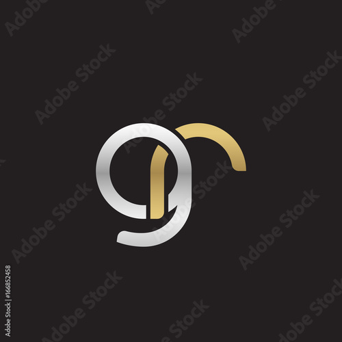Initial lowercase letter gr, linked overlapping circle chain shape logo, silver gold colors on black background