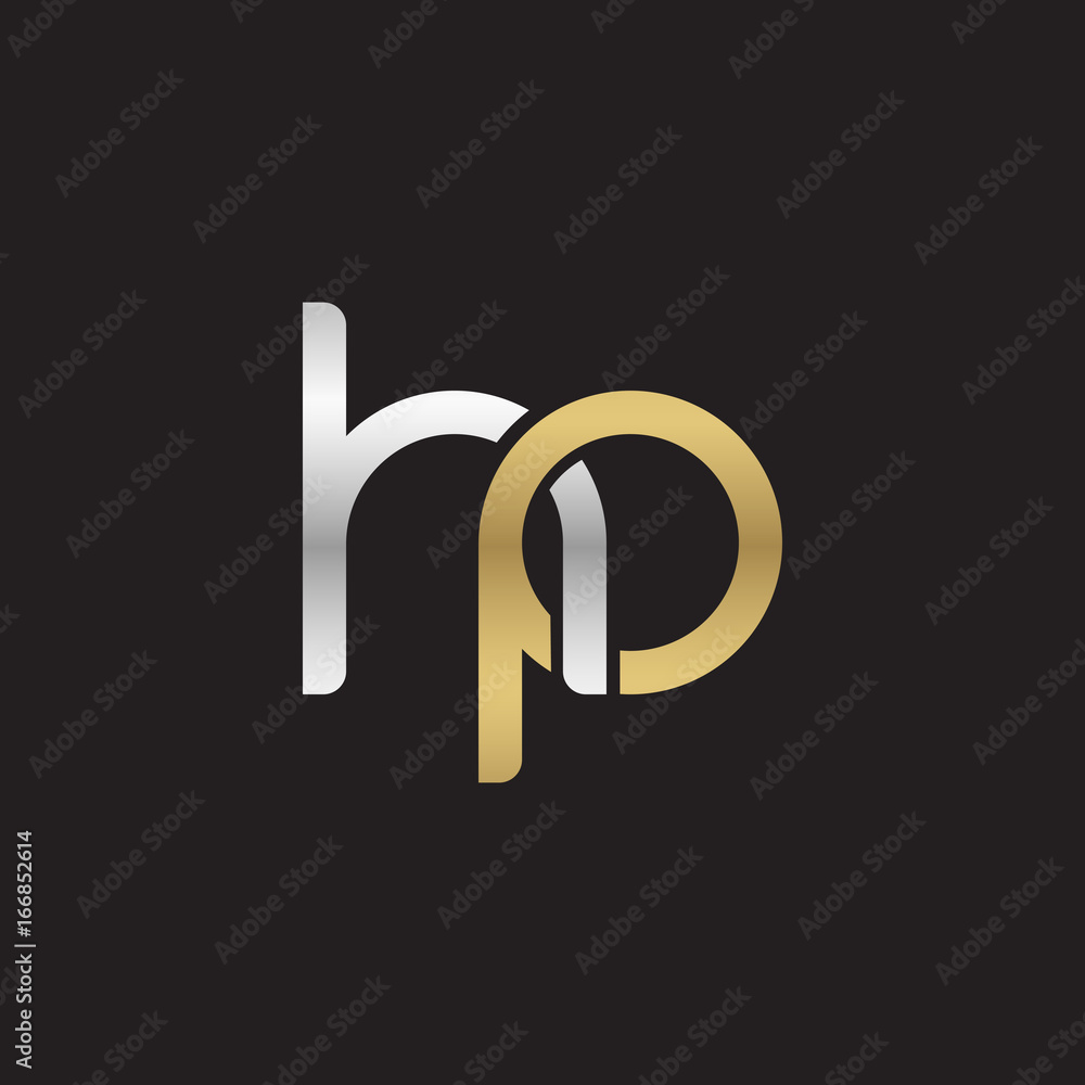 Initial lowercase letter hp, linked overlapping circle chain shape logo, silver gold colors on black background Initial lowercase letter hp, linked overlapping circle chain shape logo, silver gold colors on black background