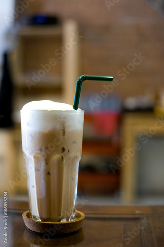 Ice latte with milk foam