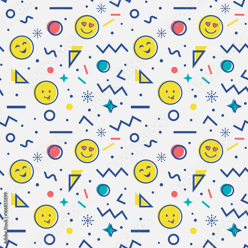 Seamless pattern with emoji in memphis style.