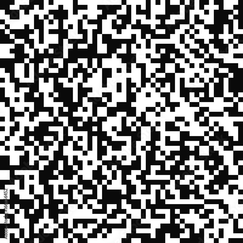 Vector seamless pattern. Random pixel texture. Black-and-white background. Monochrome QR code design. Vector EPS10