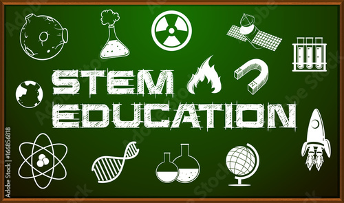 STEM education poster with icons on board