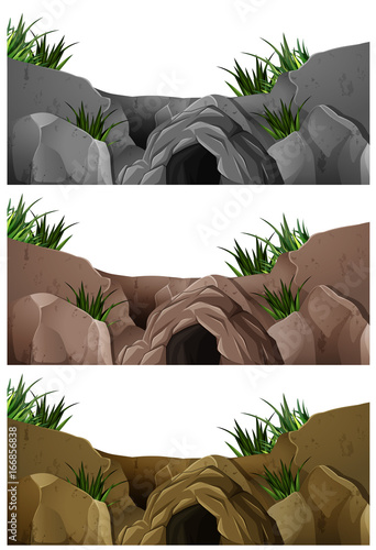 Three scenes of cave in the rocky mountain