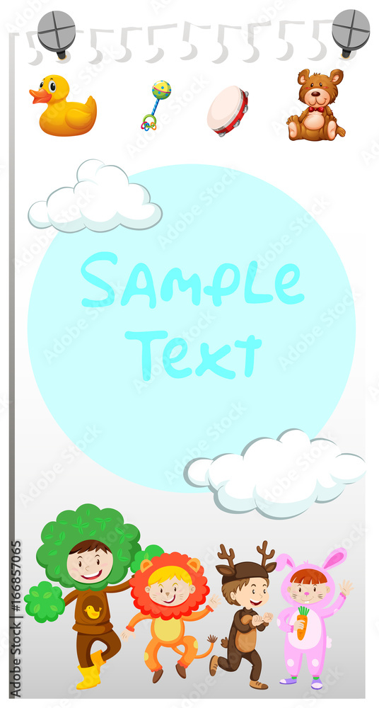 Fototapeta premium Paper template with cute kids in costumes