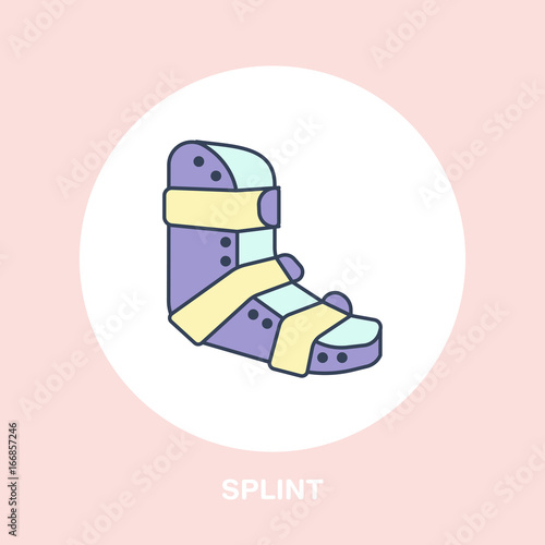 Splint for broken leg icon, line logo. Flat sign for trauma rehabilitation equipment shop.