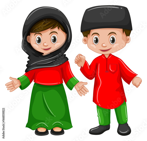 Afghanistan boy and girl in traditional costume