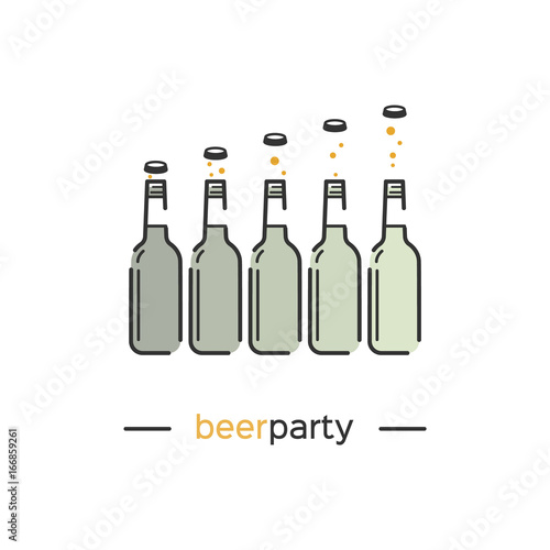Beer in bottles with open lids. Party Icon. Vector illustration.