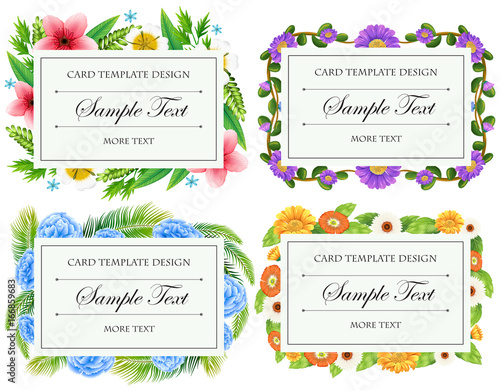 Card template design with flower borders