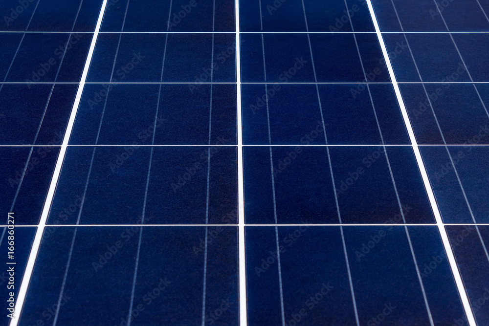 Blue solar panels closeup zoom
