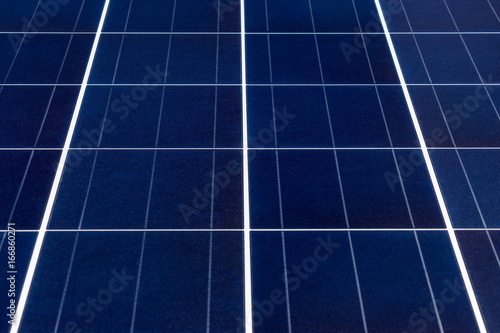 Blue solar panels closeup zoom