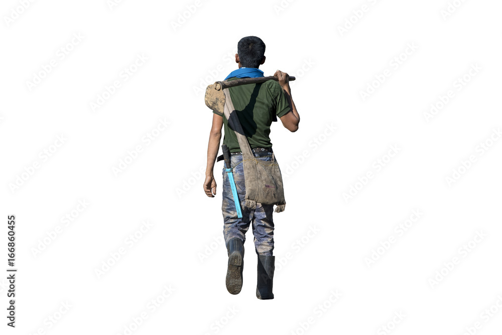 The back of the farmer in Asia isolated on white background The back of the farmer in Asia isolated on white background