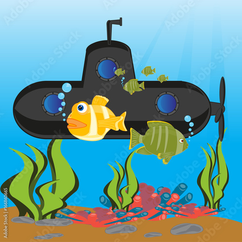 Submarine at the depth ocean
