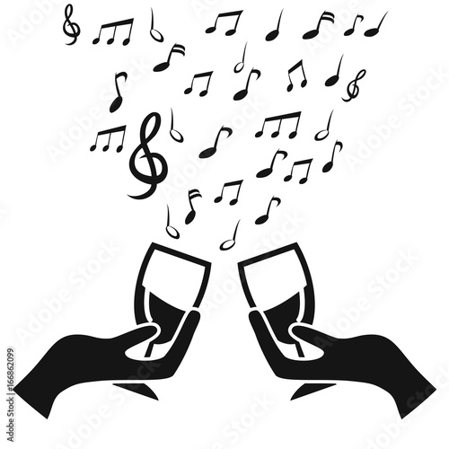 glass cup cheers with music note