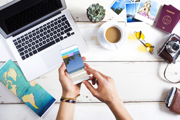 Travel booking website in mobile phone screen