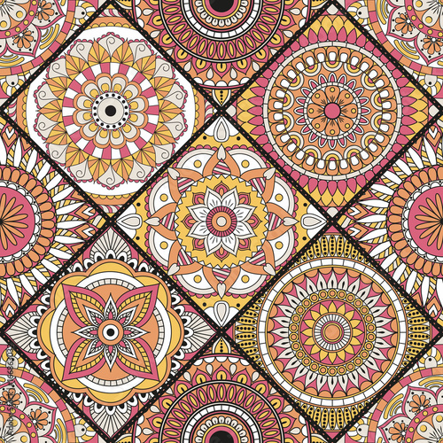 Seamless pattern. Vintage decorative elements. Hand drawn background. Islam, Arabic, Indian, ottoman motifs. Perfect for printing on fabric or paper.